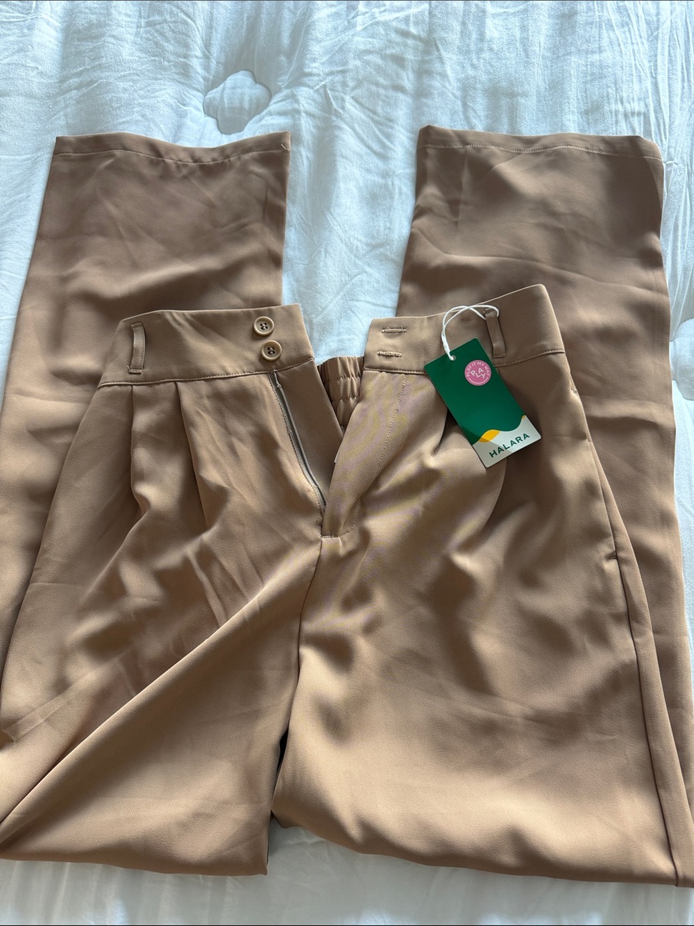 HALARA Women’s Tan Dress Pants - Pleated Front